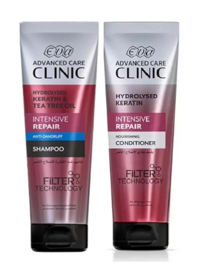 Eva Hair Clinic Keratin Intensive Repair Shampoo And Conditioner For All Hair Types 2 X 230 Ml - Image 1